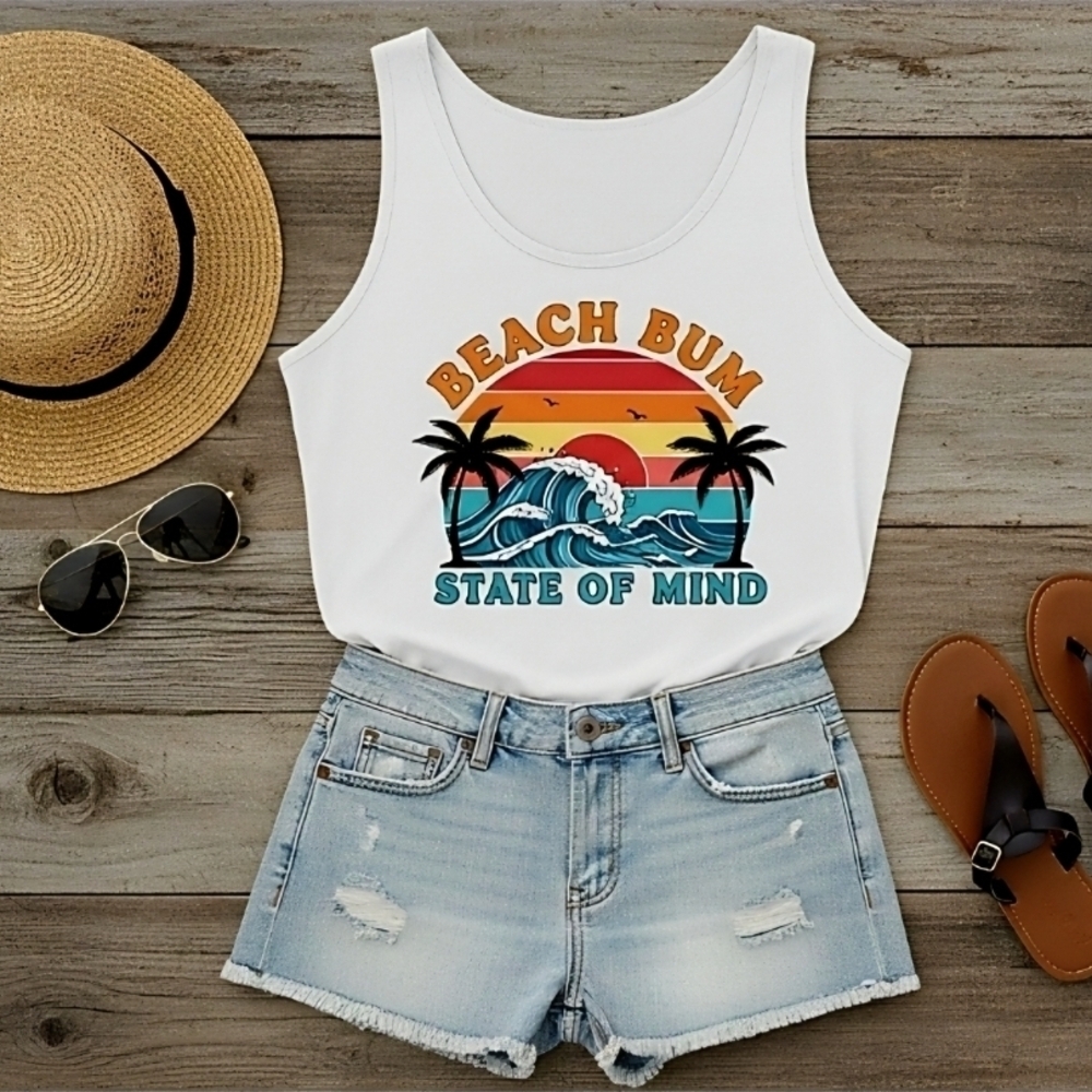 Beach Bum Tank Top | Retro Sunset Wave | Summer Beach Graphic